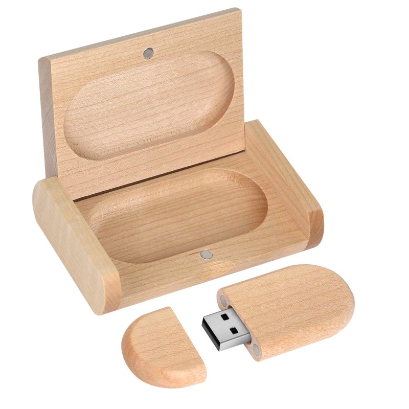 Fire Stone Novelty Wooden USB 2.0 Flash Drive 32GB Data Storage Memory Stick USB Stick Ellipse Pendrive with Wooden Box - Image 1